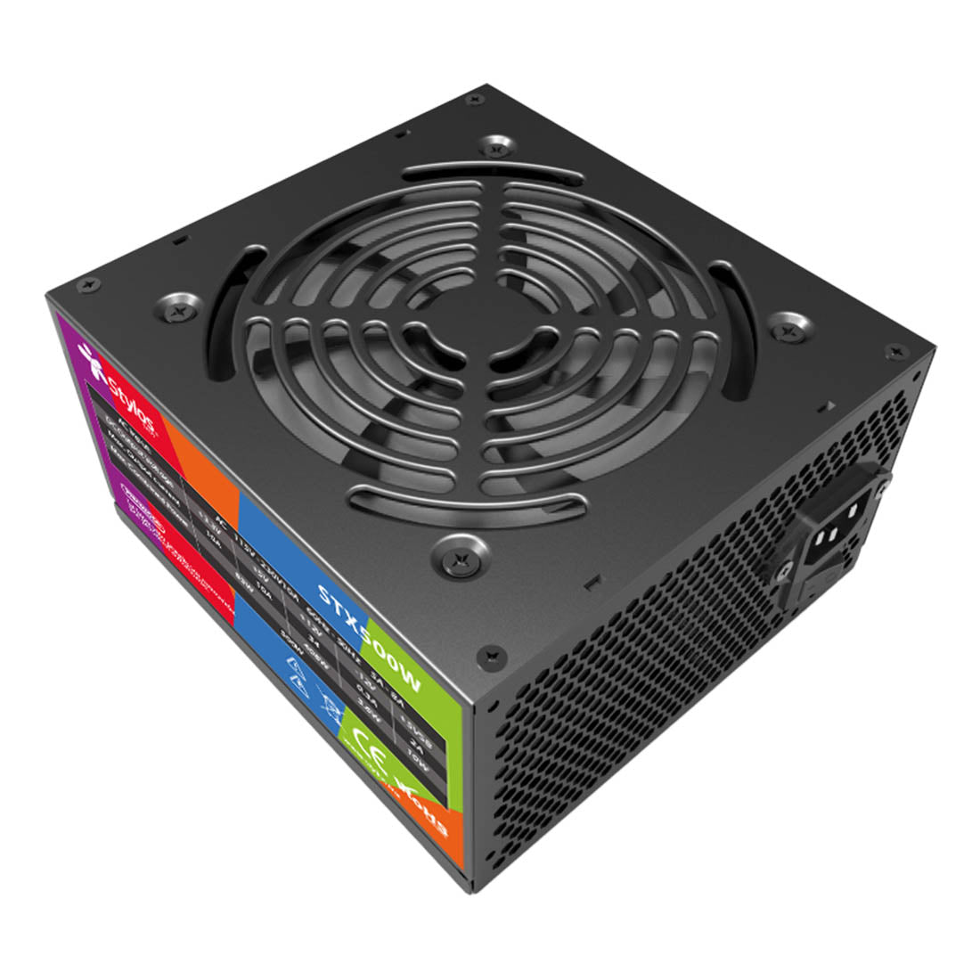Fuente de poder Stylos ATX 500W No modular 1x20+4pin +1xP8(4+4)pin +2xPCI-E(6+2) pin + 3x SATA/Molex Negro