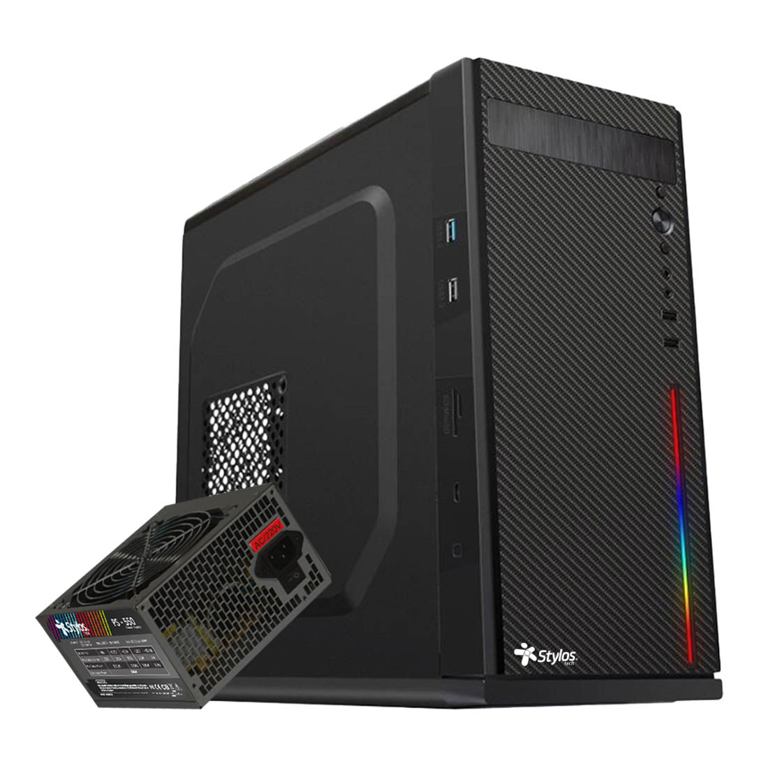 Gabinete Oficina Secai Micro Tower Stylos 2xUSB 1.0+1xUSB 3.0+puerto 3.5mm RGB con fuente de poder 550W