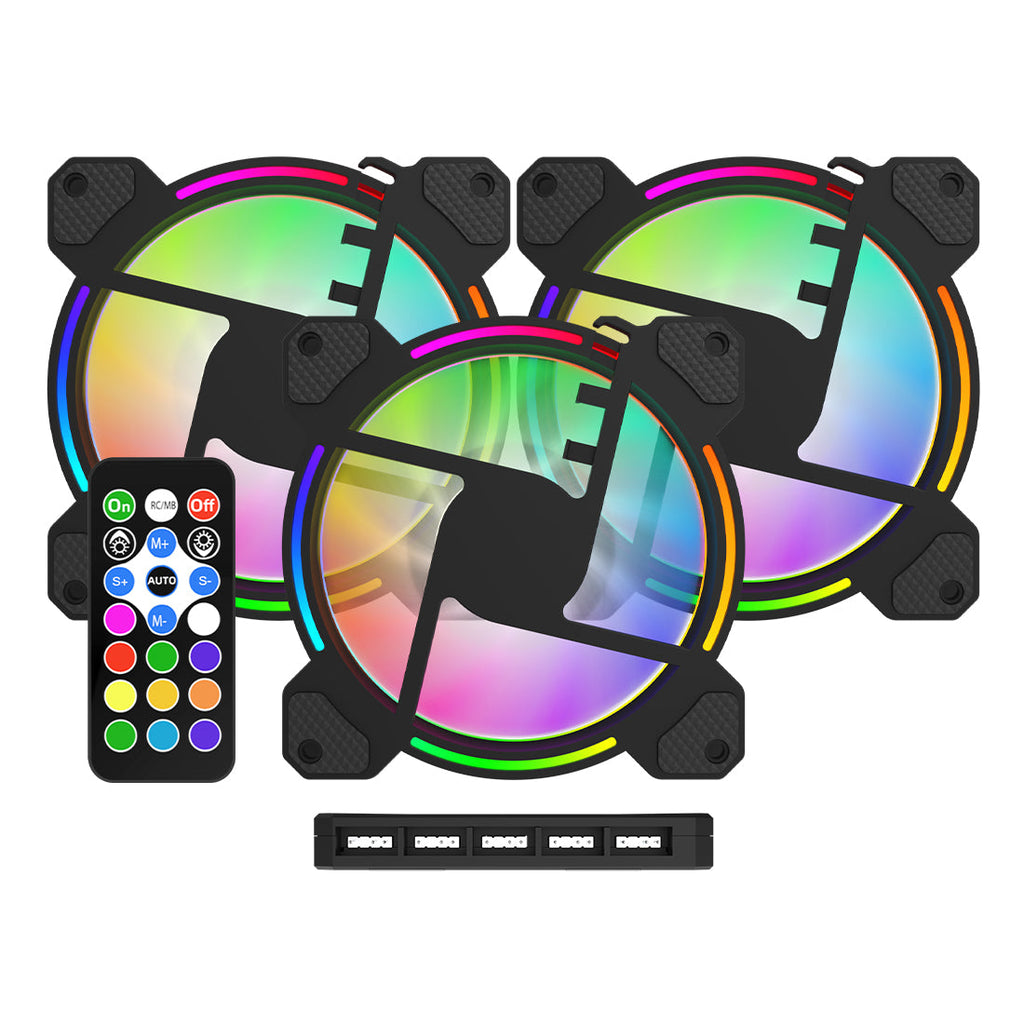 Kit de 3 Ventiladores ARGB con Hub controlador Color Negro