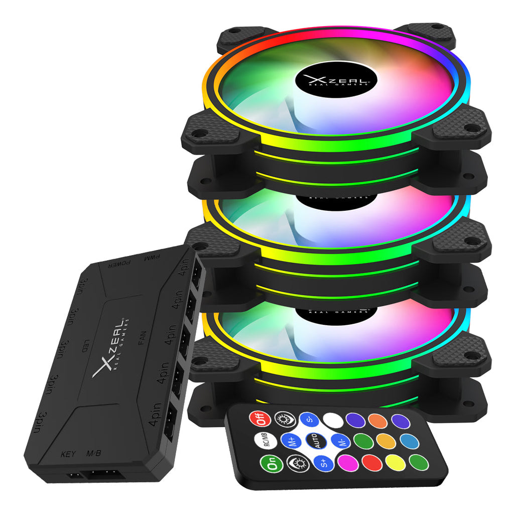 Kit de 3 Ventiladores ARGB con Hub controlador Color Negro